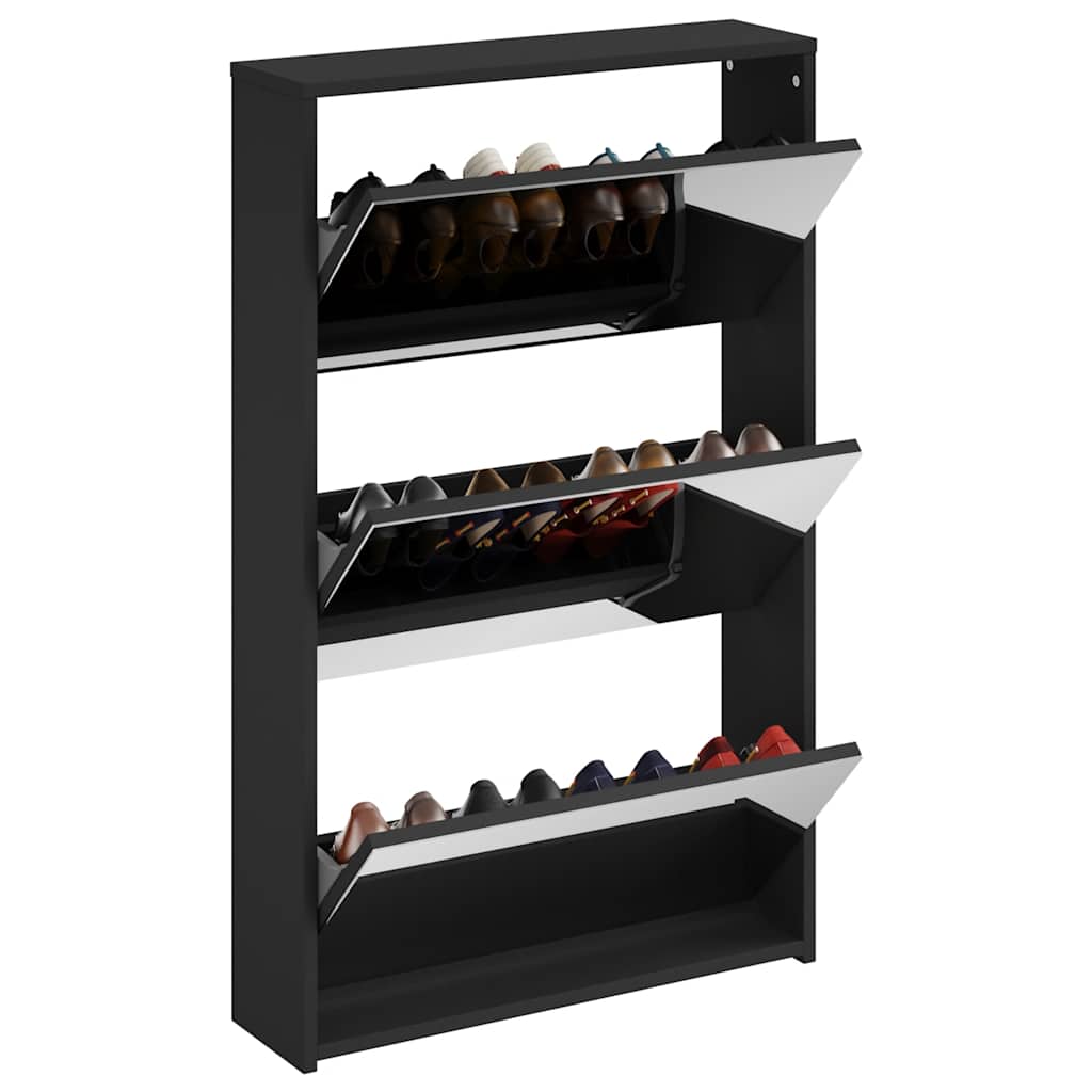 Armoire à chaussures Vidaxl avec miroir à 3 couches 63x17x102.5 cm noir