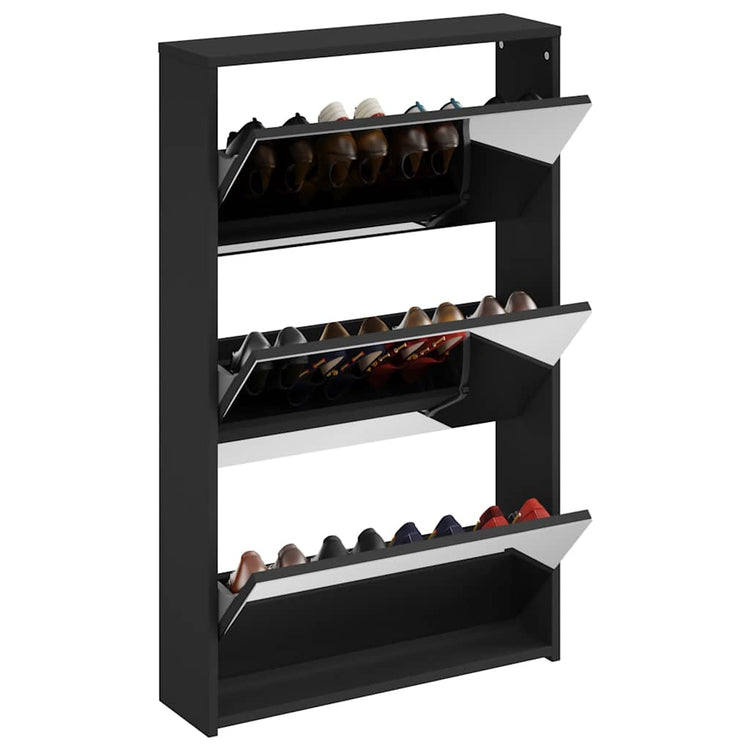 Armoire à chaussures Vidaxl avec miroir à 3 couches 63x17x102.5 cm noir