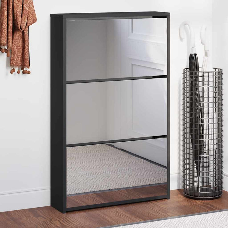 Armoire à chaussures Vidaxl avec miroir à 3 couches 63x17x102.5 cm noir