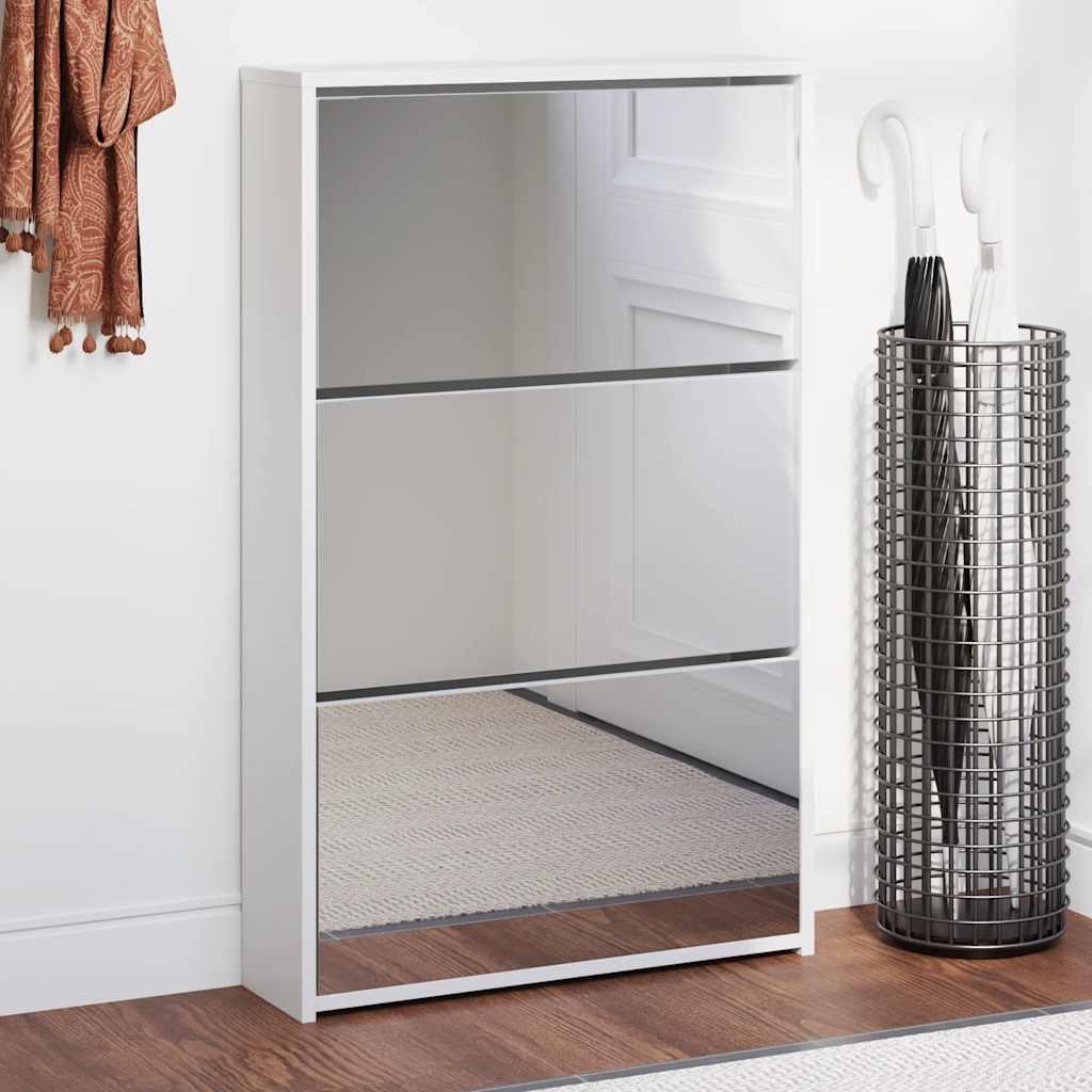 Armoire à chaussures Vidaxl avec miroir à 3 couches 63x17x102,5 cm de haut blanc