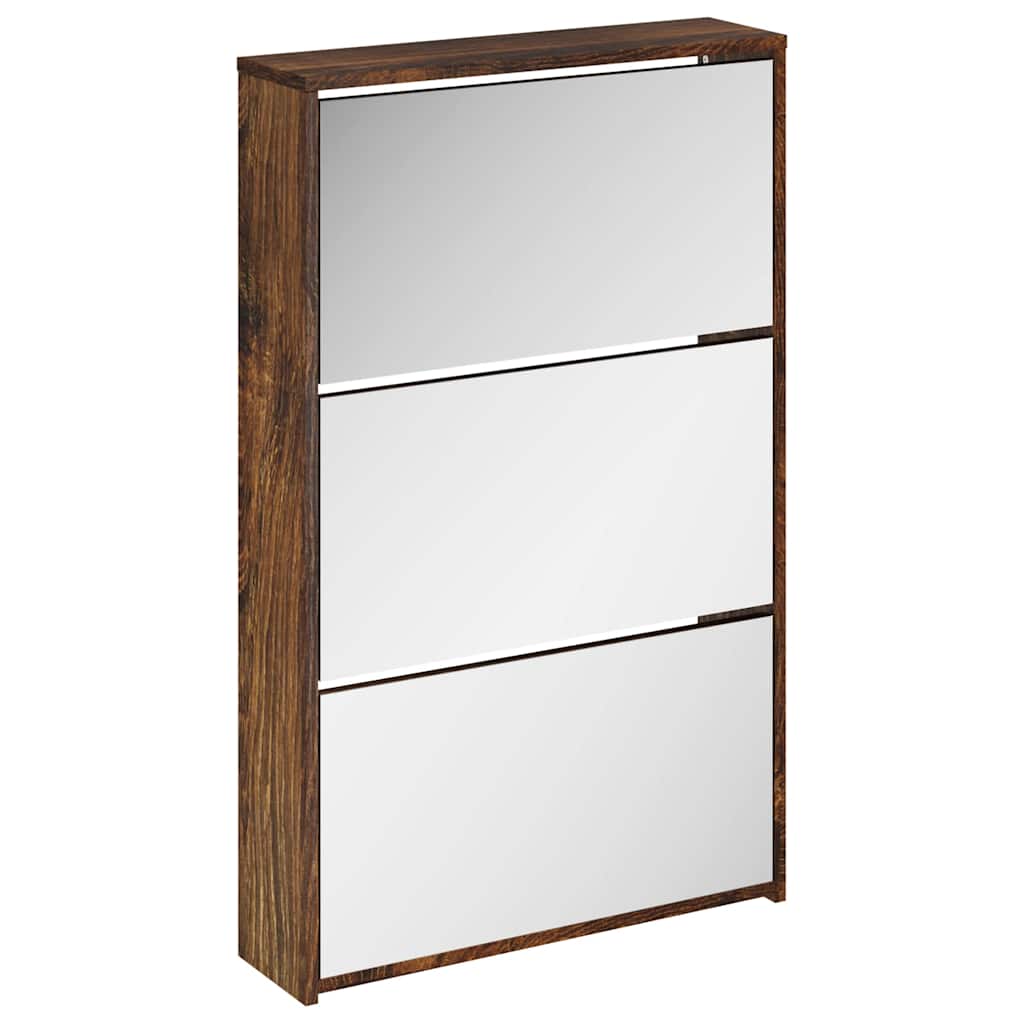 Armoire à chaussures Vidaxl avec miroir à 3 couches 63x17x102.5 cm Chêne fumé