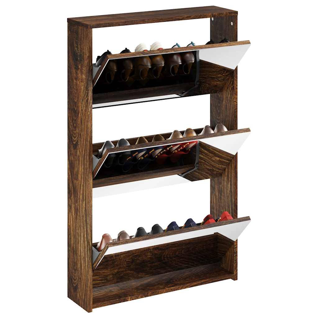 Armoire à chaussures Vidaxl avec miroir à 3 couches 63x17x102.5 cm Chêne fumé