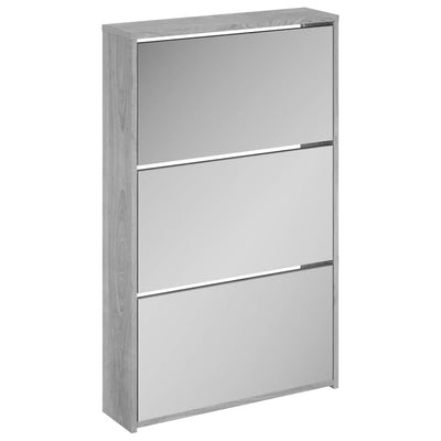 Armoire à chaussures Vidaxl avec miroir 3 couches 63x17x102.5 cm Gray Sonoma