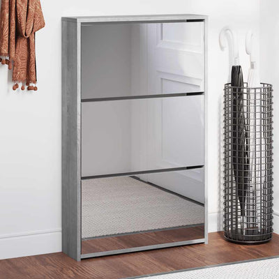 Armoire à chaussures Vidaxl avec miroir 3 couches 63x17x102.5 cm Gray Sonoma