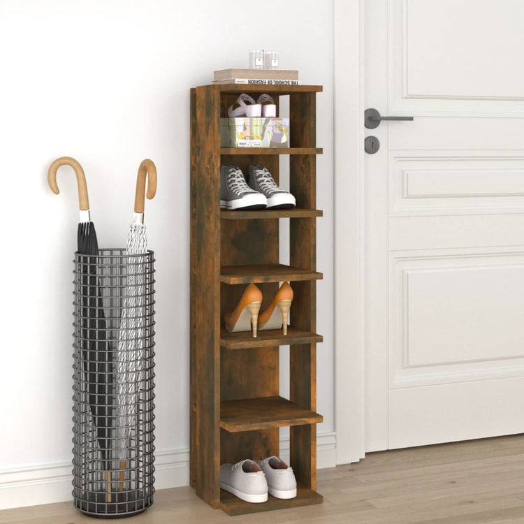 Rack à chaussures Vidaxl 27.5x27x102 cm Couleur de chêne fumé en bois transformé