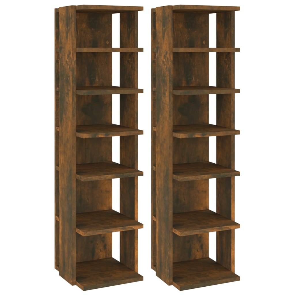 Racks de chaussures Vidaxl 2 PCS 27.5x27x102 cm Chêne fumé en bois transformé