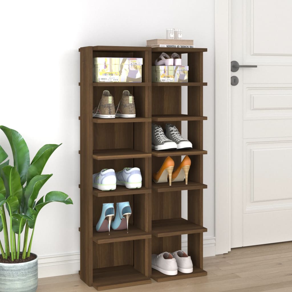Racks de chaussures Vidaxl 2 st 27.5x27x102 cm Browniken en bois transformé