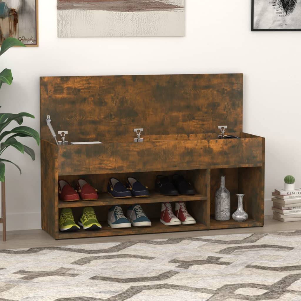 Canapé de chaussure Vidaxl 105x30x45 cm en bois transformé en bois de chêne fumé coloré