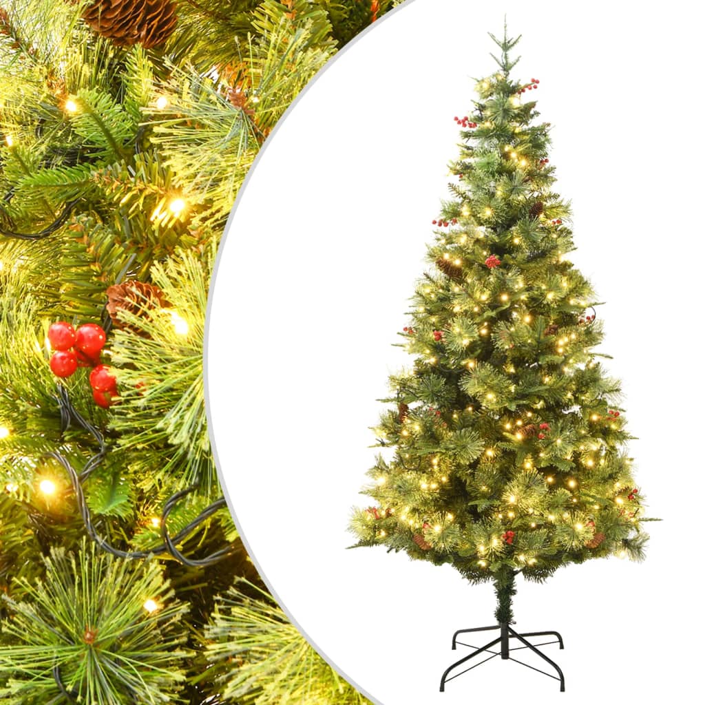 Vidaxl Tréser de Noël avec des cônes LED et de pin 120 cm en PVC et Green PE