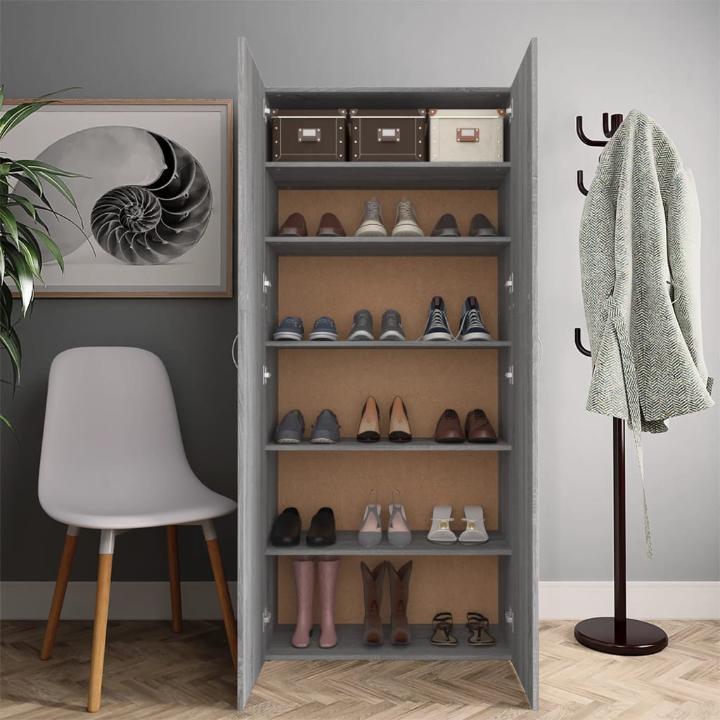 Armoire à chaussures Vidaxl 80x35.5x180 cm en bois de bois de bois de gris sonoma