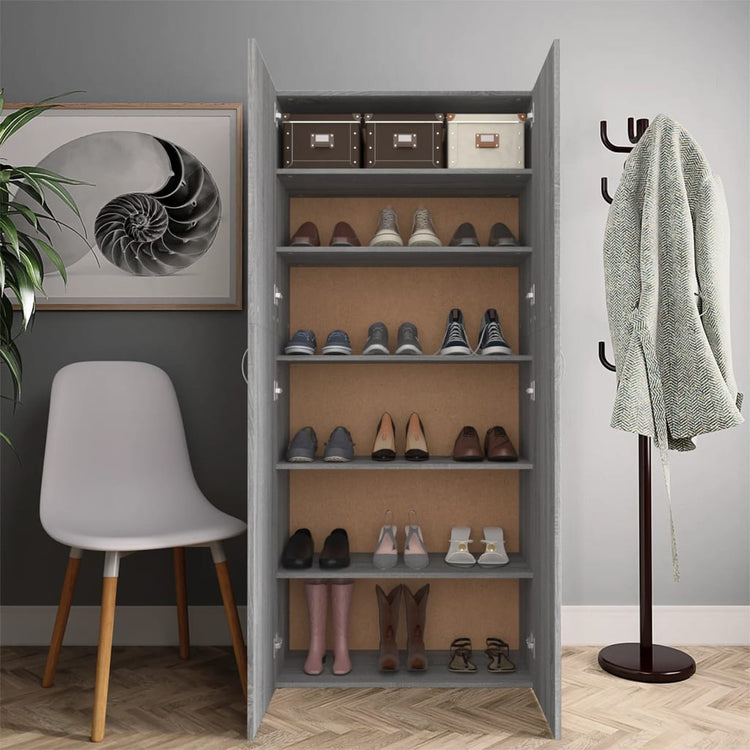 Armoire à chaussures Vidaxl 80x35.5x180 cm en bois de bois de bois de gris sonoma