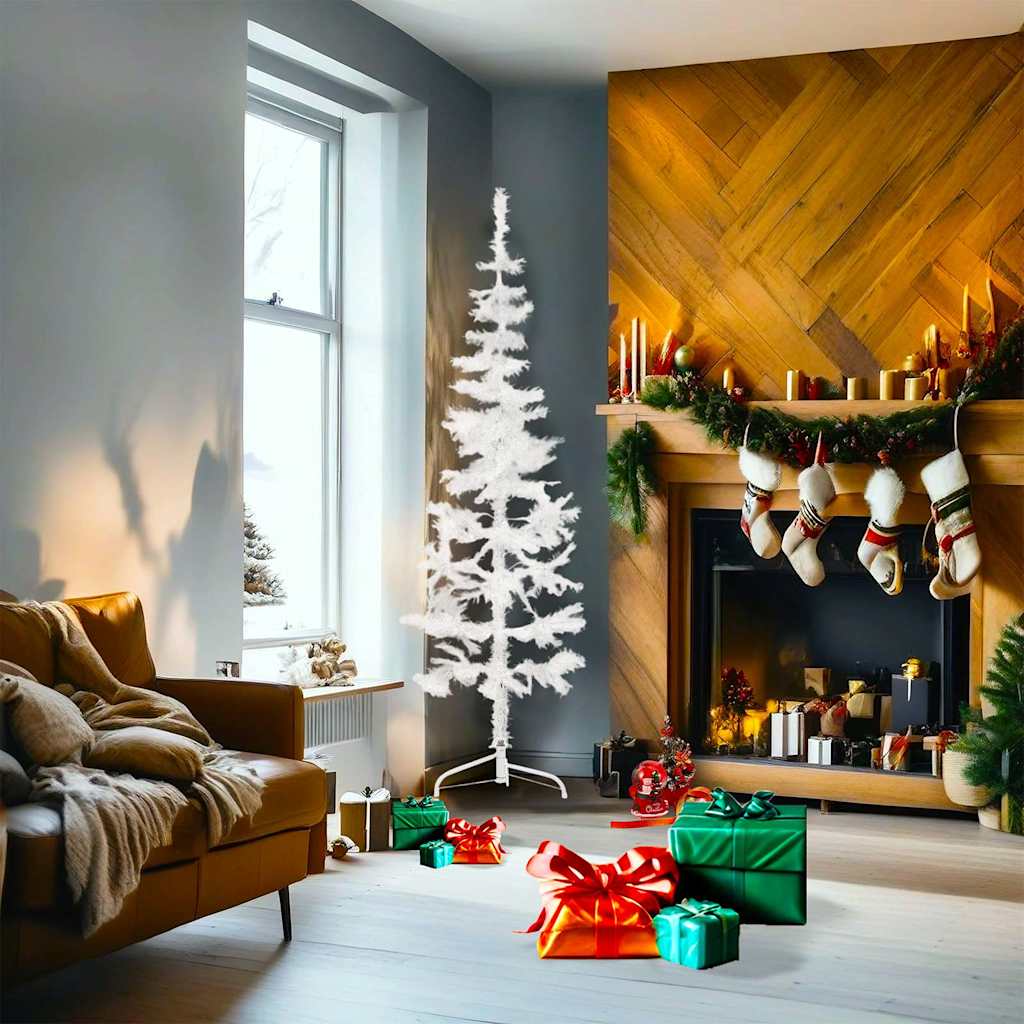 Vidaxl kunstkerstboom moitié avec un blanc standard à 180 cm blanc