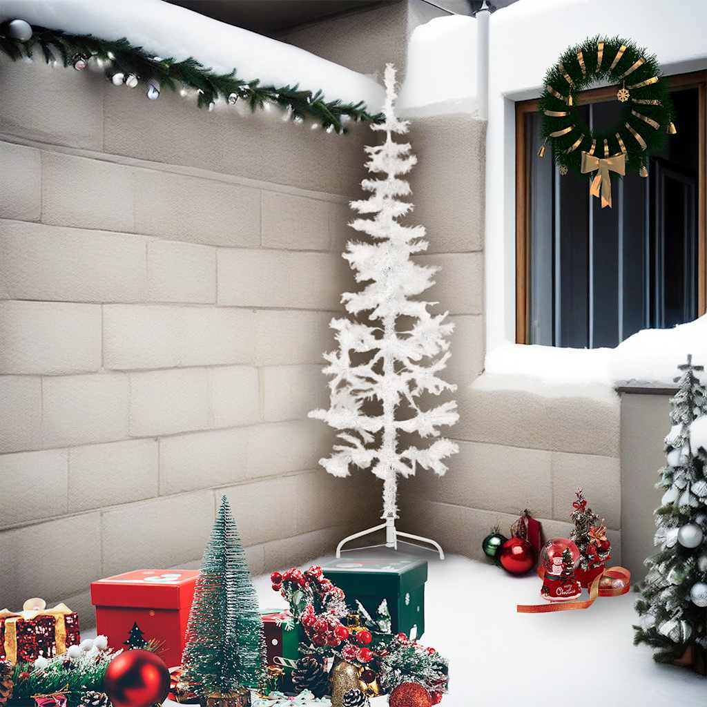 Vidaxl kunstkerstboom moitié avec un blanc standard à 210 cm blanc