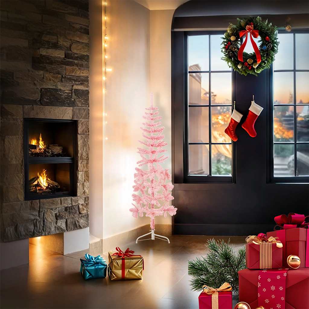 Vidaxl Kunstkerstboom moitié avec un rose standard à 120 cm standard