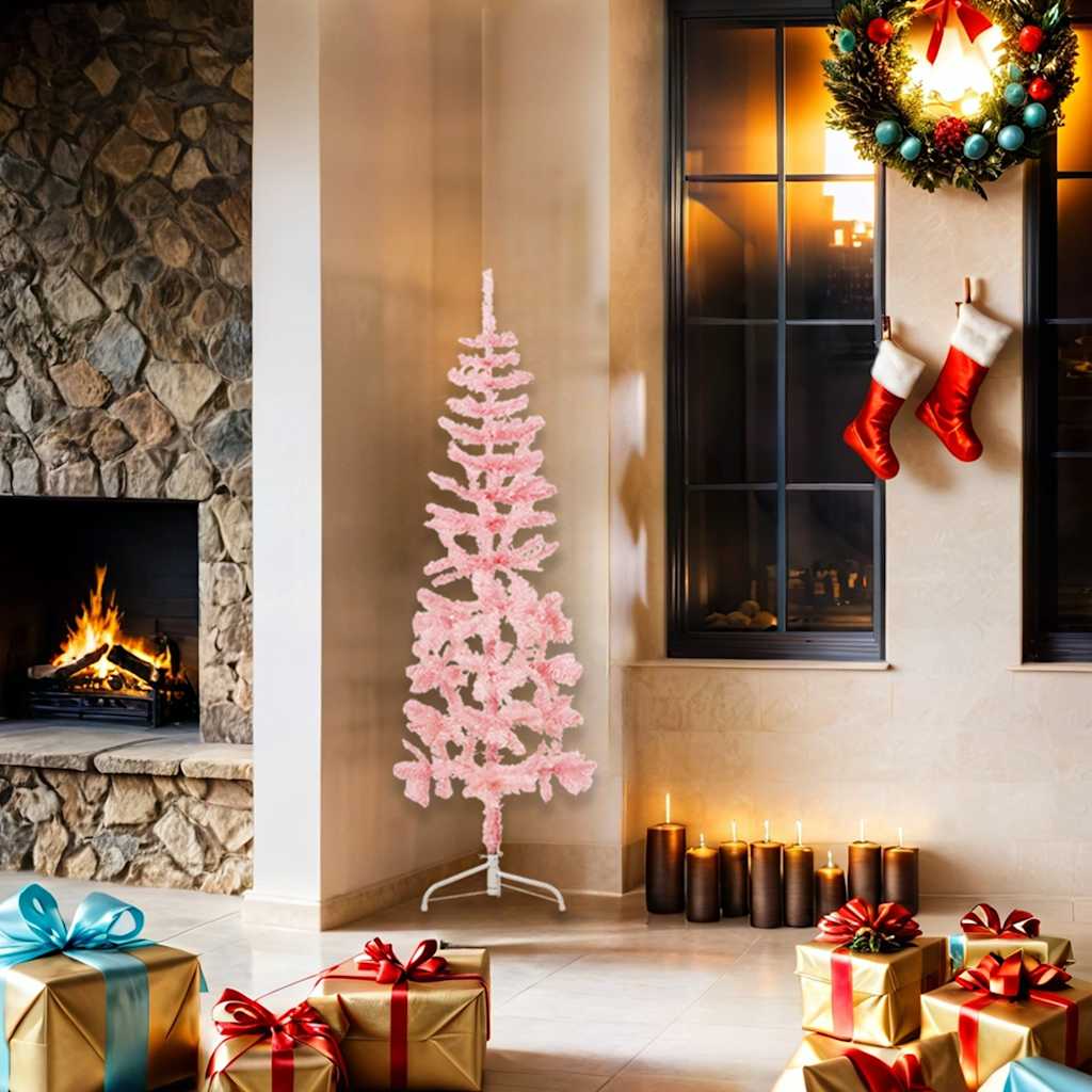 Vidaxl Kunstkerstboom moitié avec un rose standard à 150 cm étroitement standard
