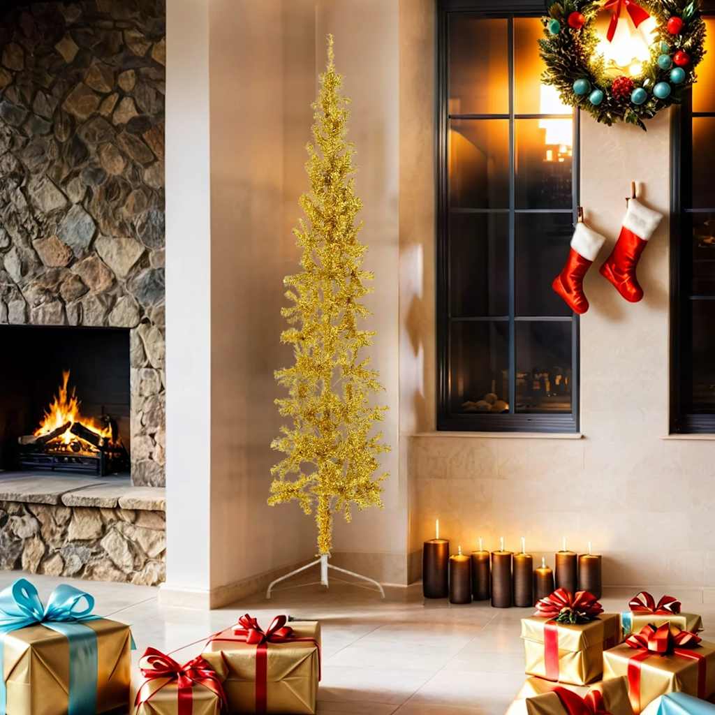 Vidaxl kunstkerstboom moitié avec de couleur dorée de 180 cm étroite standard