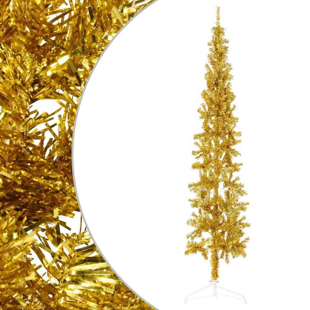 Vidaxl kunstkerstboom moitié avec de couleur or étroite de 240 cm standard