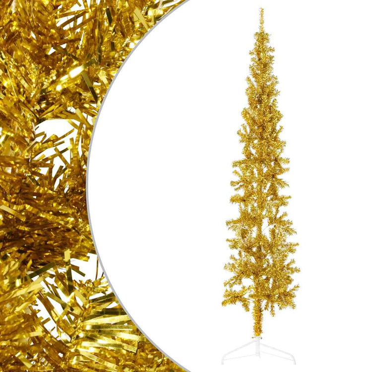 Vidaxl kunstkerstboom moitié avec de couleur or étroite de 240 cm standard