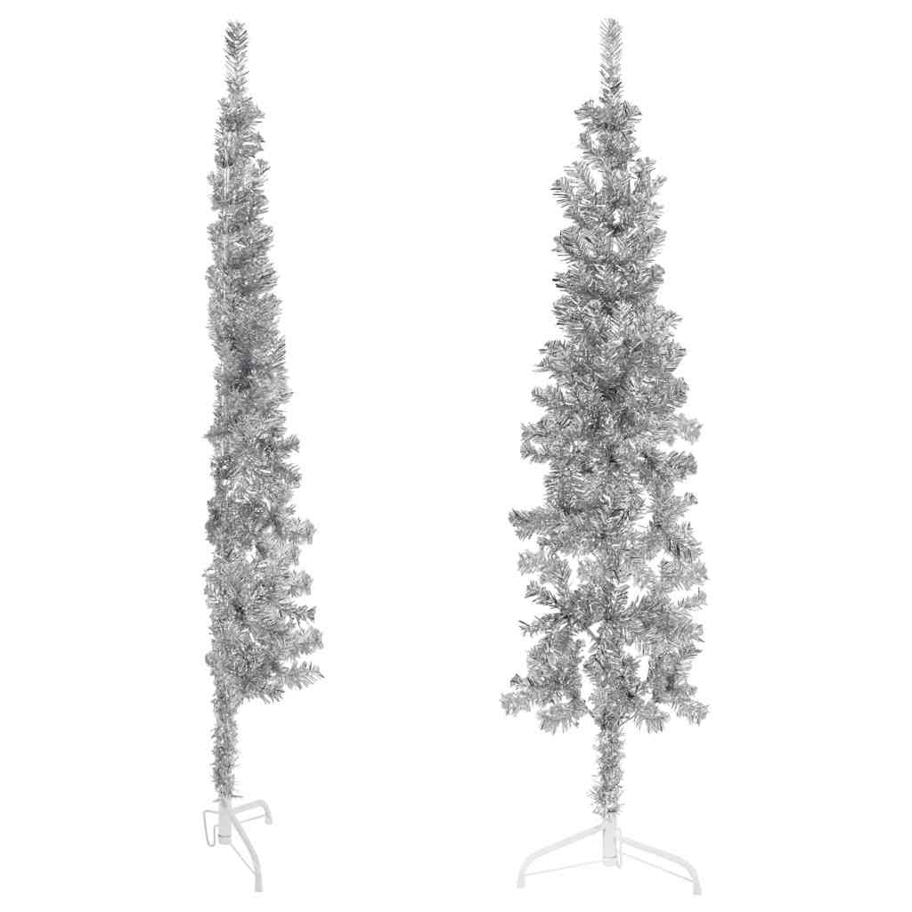 Vidaxl kunstkerstboom moitié avec de couleur argentée de 120 cm étroite standard