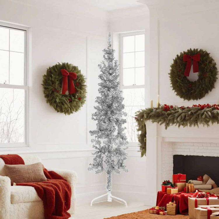 Vidaxl kunstkerstboom moitié avec de couleur argentée à 180 cm étroite standard