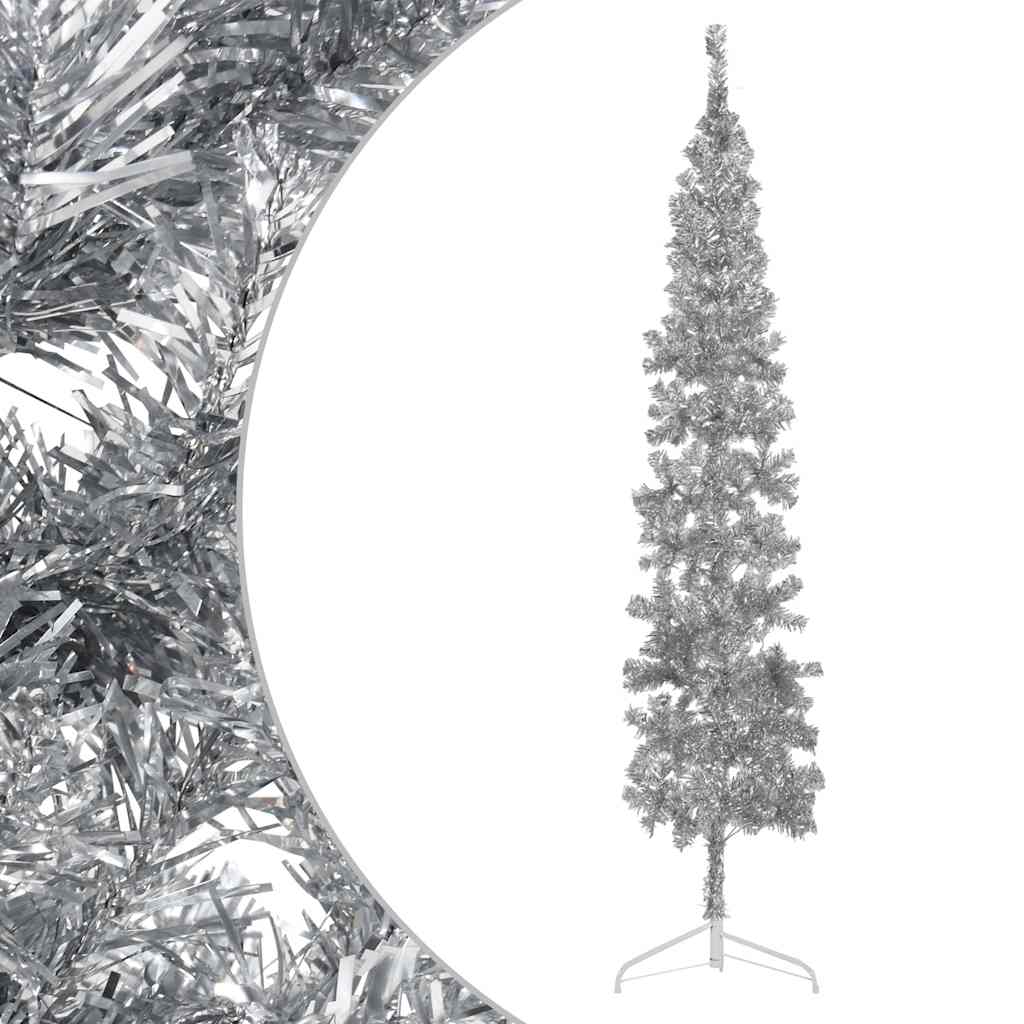 Vidaxl kunstkerstboom moitié avec de couleur argentée de 240 cm étroite standard