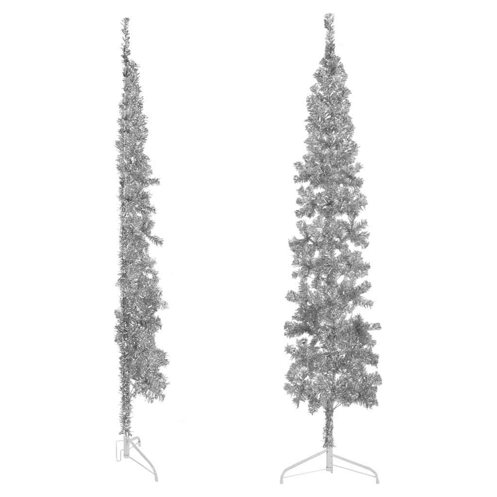 Vidaxl kunstkerstboom moitié avec de couleur argentée de 240 cm étroite standard
