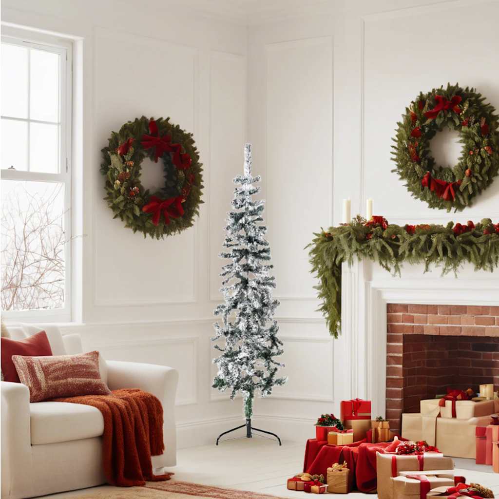 Vidaxl kunstkerstboom moitié avec neige étroite 150 cm