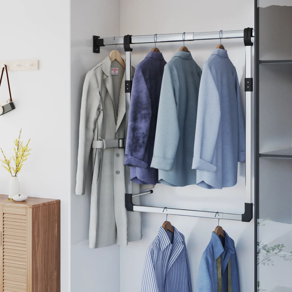 Vidaxl Vêtements tige télescopiquement suspendue en argent coloré