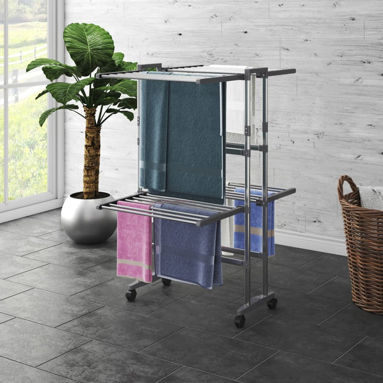 VidaXL étendoir 2 couches avec roulettes 60x70x106 cm couleur argent
