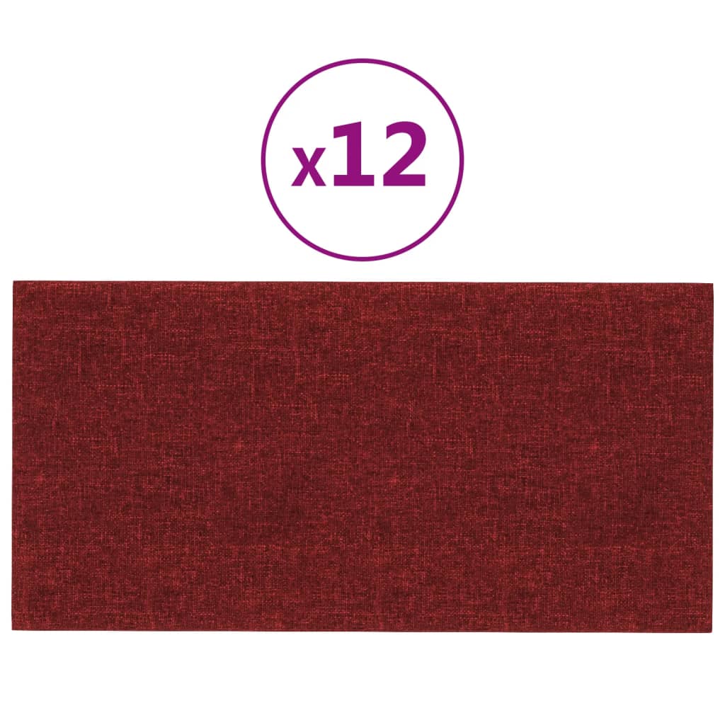 Panneaux muraux vidaxl 12 pcs 0,54 m² 30x15 cm Vin de tissu rouge