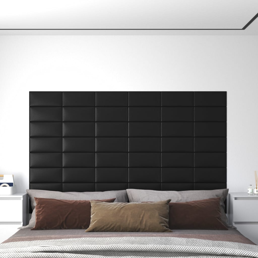 Panneaux muraux vidaxl 12 pcs 0,54 m² 30x15 cm en cuir artificiel noir