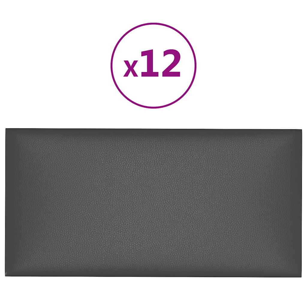 Panneaux muraux vidaxl 12 pcs 0,54 m² 30x15 cm en cuir artificiel gris