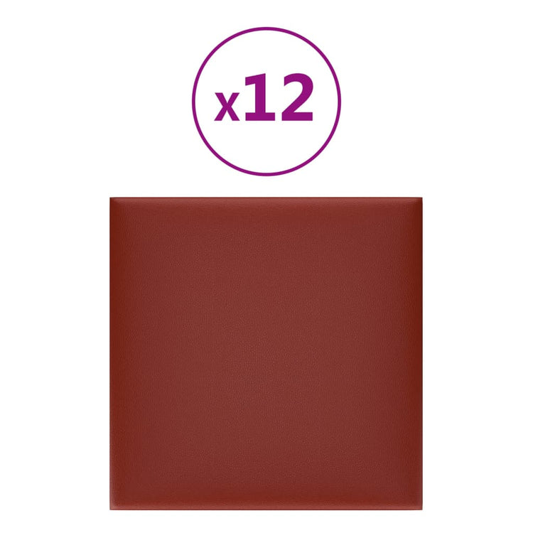 Panneaux muraux Vidaxl 12 st 1,08 m² 30x30 cm Vin en cuir artificiel rouge