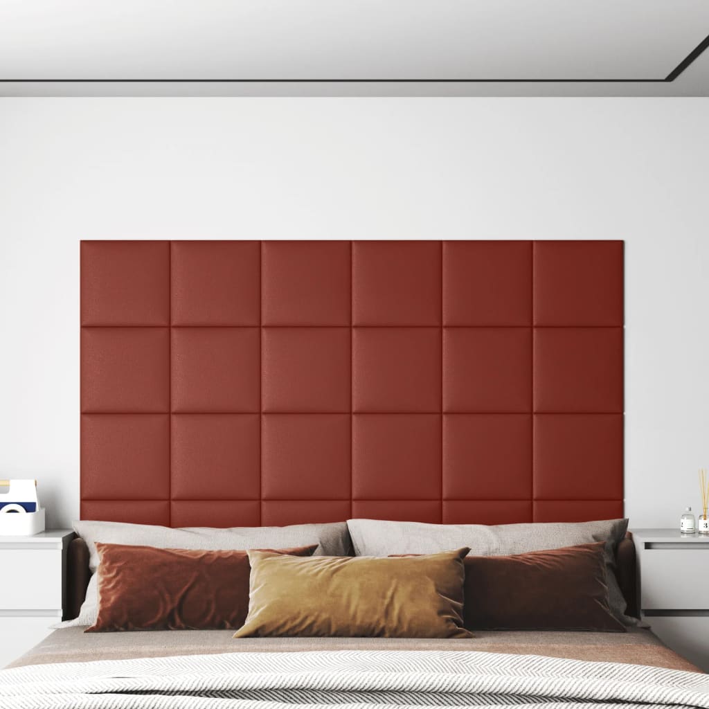 Panneaux muraux Vidaxl 12 st 1,08 m² 30x30 cm Vin en cuir artificiel rouge