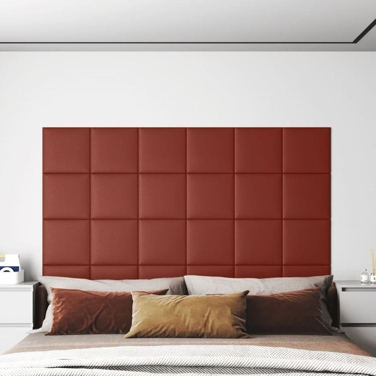 Panneaux muraux Vidaxl 12 st 1,08 m² 30x30 cm Vin en cuir artificiel rouge