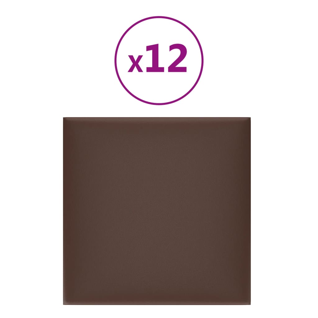 Panneaux muraux Vidaxl 12 st 1,08 m² 30x30 cm en cuir artificiel marron