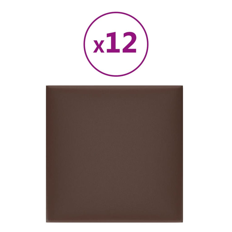 Panneaux muraux Vidaxl 12 st 1,08 m² 30x30 cm en cuir artificiel marron