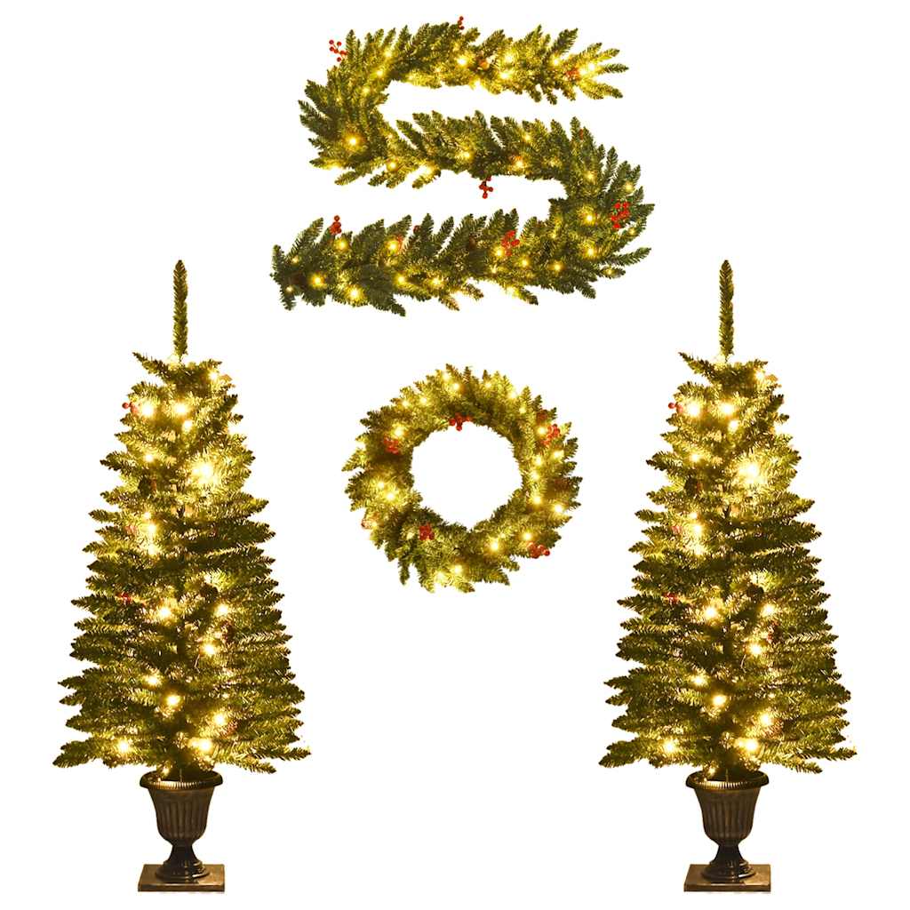 Vidaxl Kunst Christmas Trees 2 Sts avec couronne, guirlande et LED