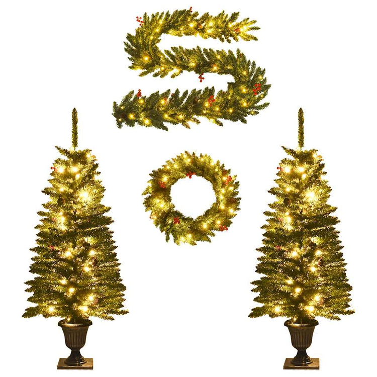 Vidaxl Kunst Christmas Trees 2 Sts avec couronne, guirlande et LED
