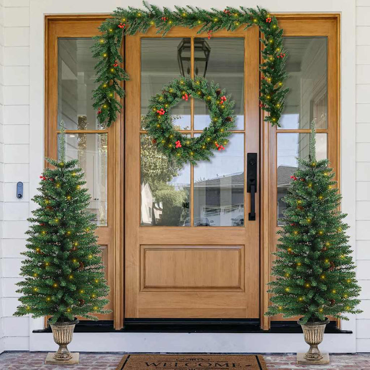 Vidaxl Kunst Christmas Trees 2 Sts avec couronne, guirlande et LED