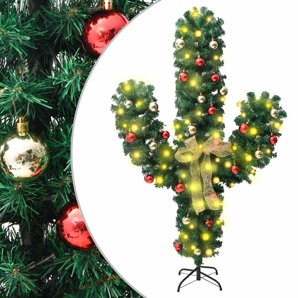 Vidaxl Cactus de Noël avec standard et LED 210 cm en PVC vert