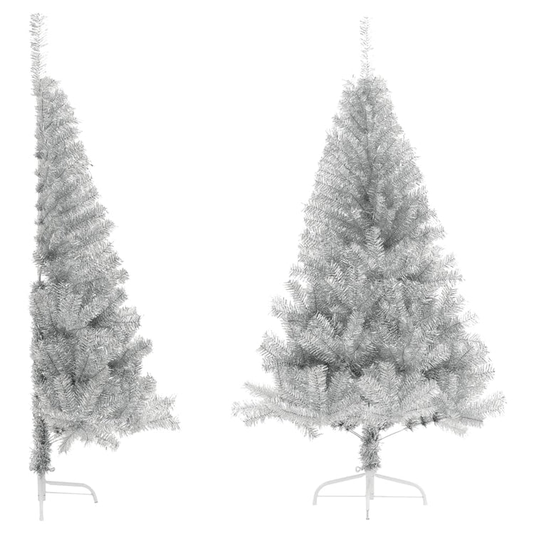 Vidaxl kunstkerstboom moitié avec un capuchon standard de 120 cm en argent coloré