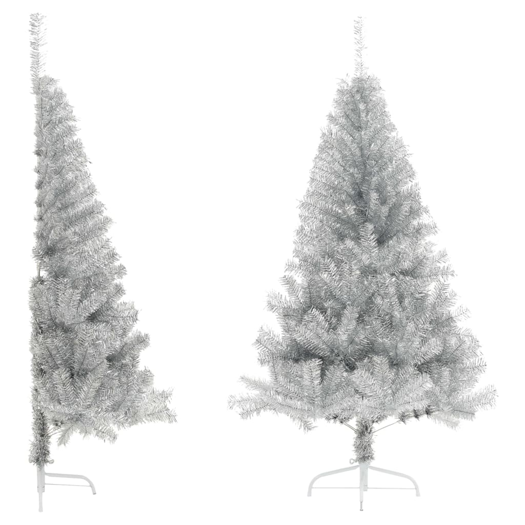 Vidaxl kunstkerstboom moitié avec un capuchon standard de 150 cm en argent coloré