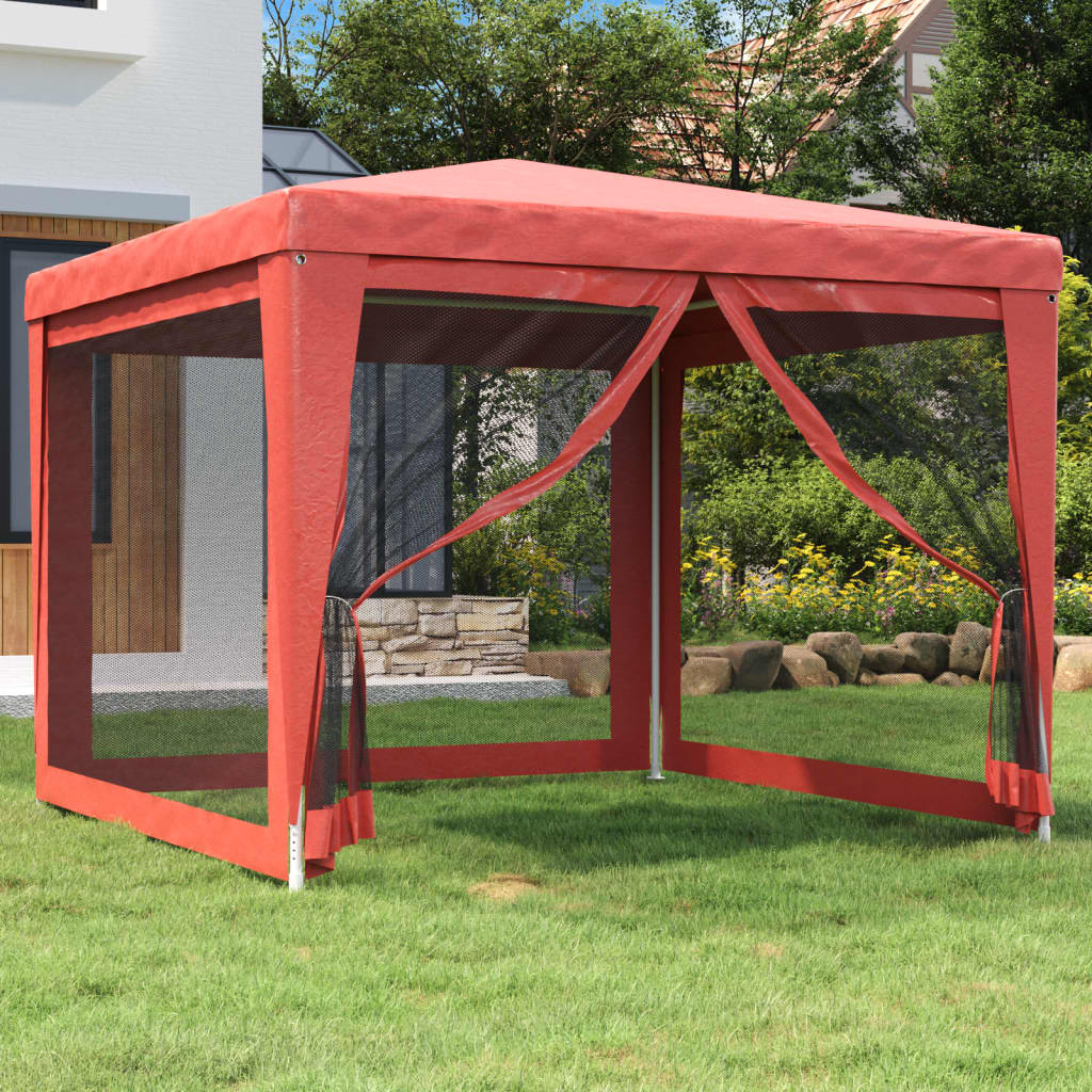 Tente de fête Vidaxl avec 4 murs latéraux en mailles 3x3 m en rouge HDPE