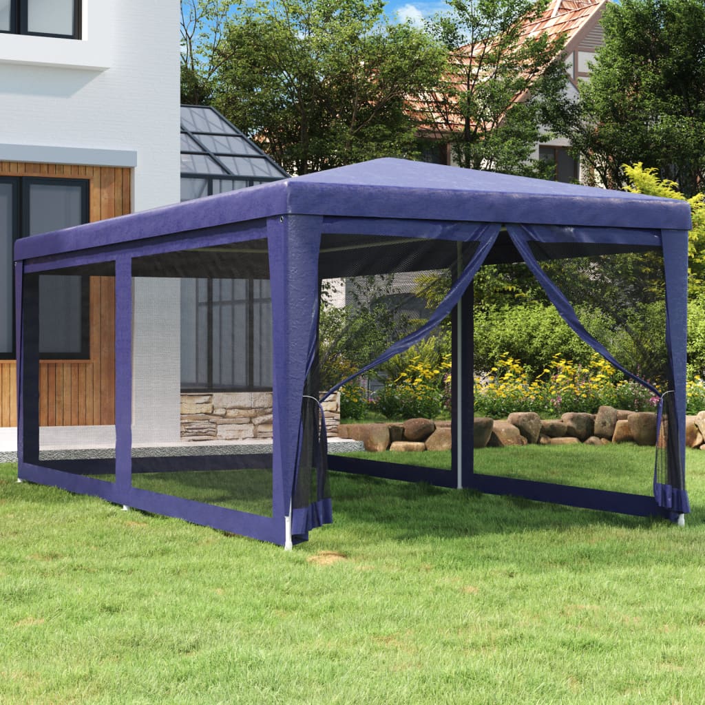 Tente de fête Vidaxl avec 6 murs latéraux en mailles 3x6 m en bleu HDPE