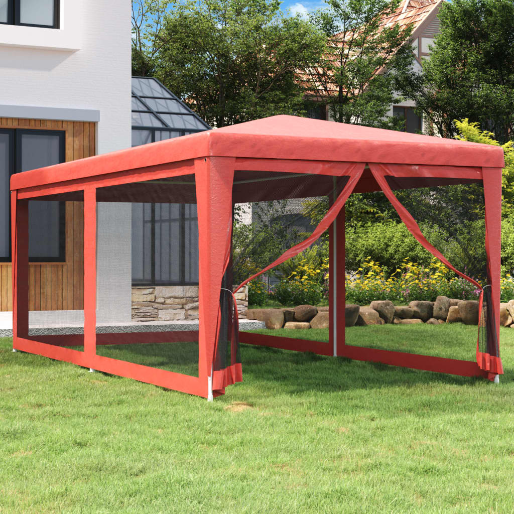 Tente de fête Vidaxl avec 6 murs latéraux en mailles 3x6 m HDPE rouge
