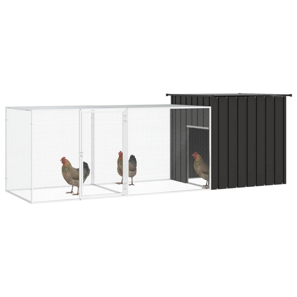 Vidaxl Poulet Coop 300x91x100 cm Anthracite en acier galvanisé -colore