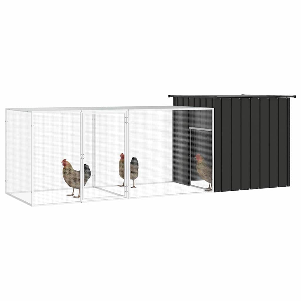 Vidaxl Poulet Coop 300x91x100 cm Anthracite en acier galvanisé -colore