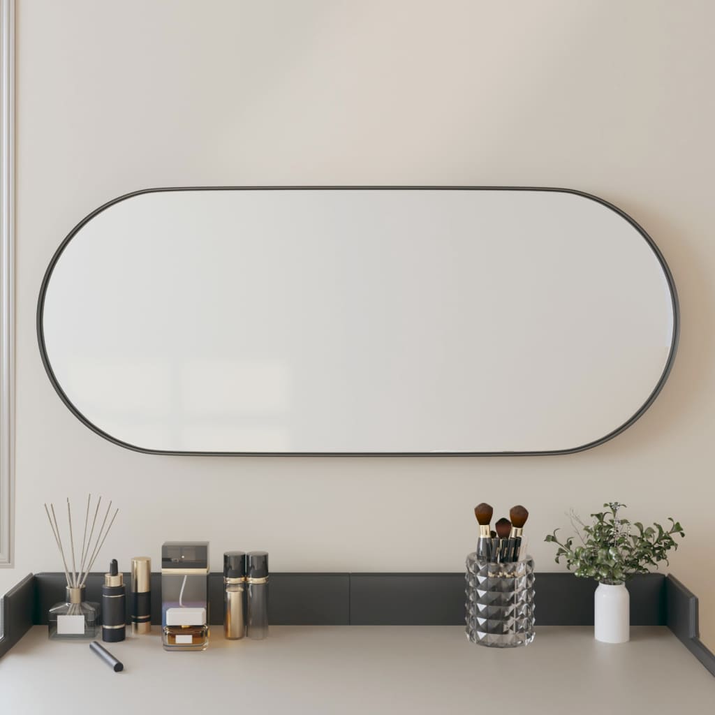 Mur de miroir Vidaxl - Mouplé 25x60 cm noir ovale