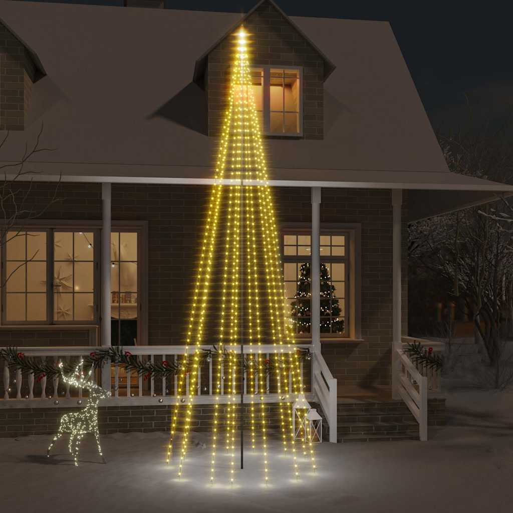 VidaXL mât de drapeau sapin de Noël 732 LED blanc chaud 500 cm